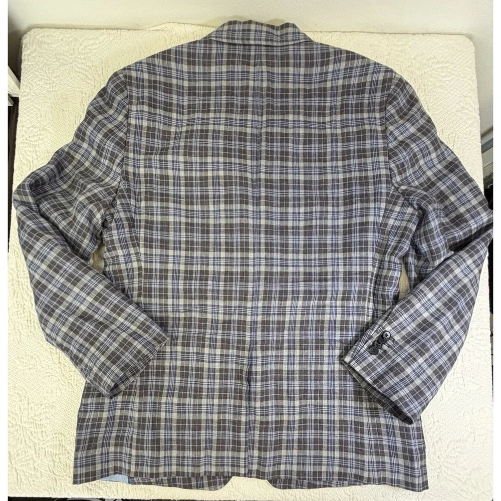 Banana Republic Linen Plaid Blazer Sport Coat Mens 44R Tailored Fit Lightweight‎